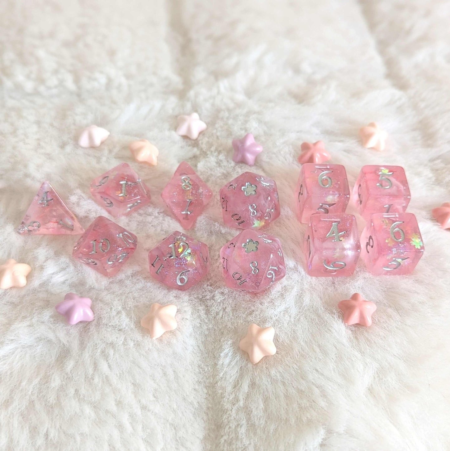 Cherry Blossom Dice Set – 7 and 11 - Piece Spring Pink DnD Dice | Fennek & Finch - Fennek and Finch
