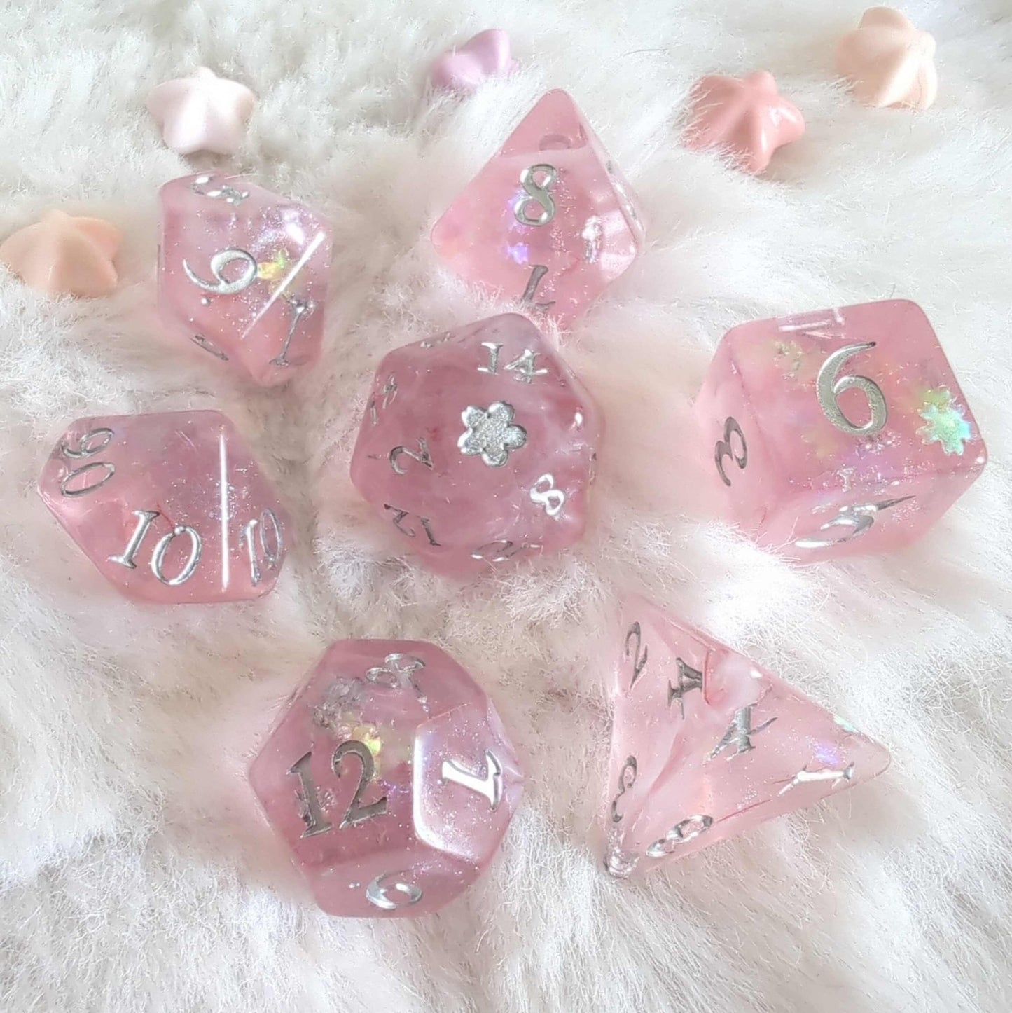 Cherry Blossom Dice Set – 7 and 11 - Piece Spring Pink DnD Dice | Fennek & Finch - Fennek and Finch