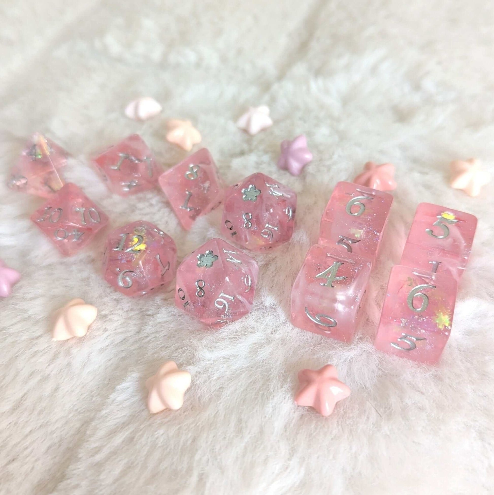 Cherry Blossom Dice Set – 7 and 11 - Piece Spring Pink DnD Dice | Fennek & Finch - Fennek and Finch