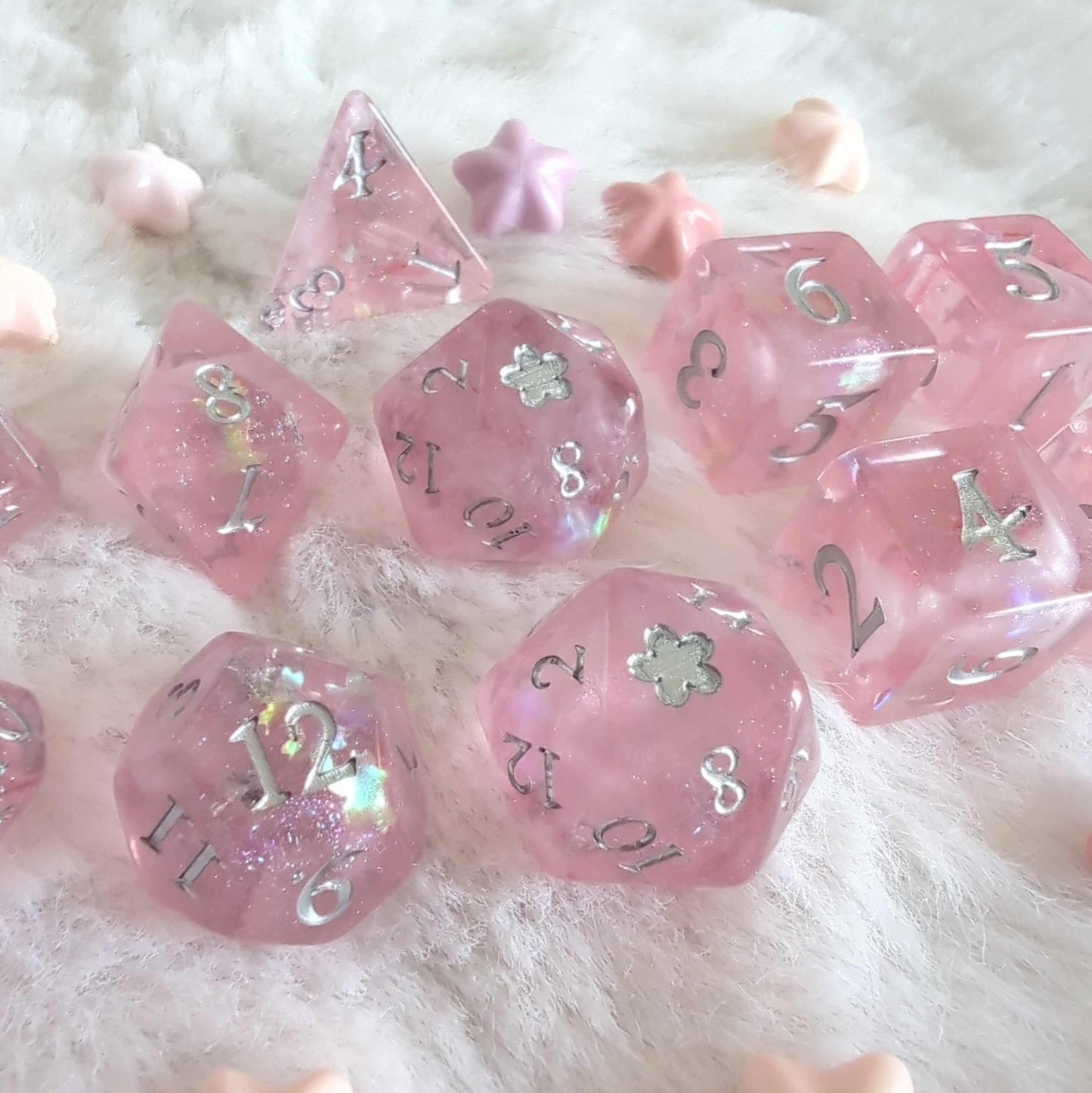 Cherry Blossom Dice Set – 7 and 11 - Piece Spring Pink DnD Dice | Fennek & Finch - Fennek and Finch