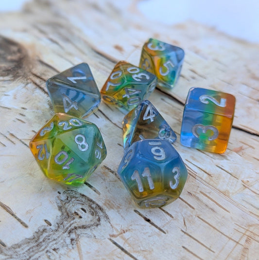 Cocktail Dice Set. Rainbow layered TTRPG Dice