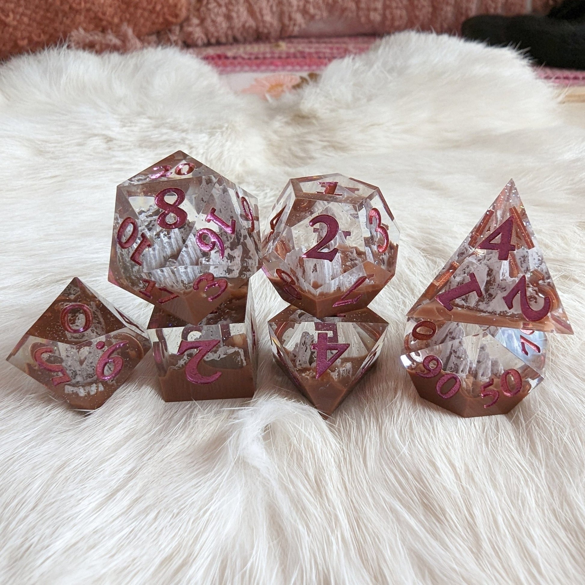Country Mountain Peak Sharp Edge Dice Set – 7 - Piece Brown Landscape DnD Dice - Fennek and Finch
