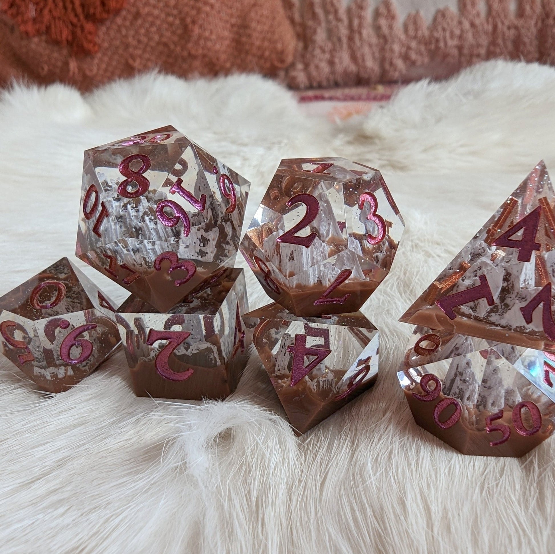 Country Mountain Peak Sharp Edge Dice Set – 7 - Piece Brown Landscape DnD Dice - Fennek and Finch