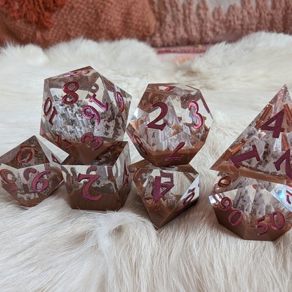 Country Mountain Peak Sharp Edge Dice Set – 7 - Piece Brown Landscape DnD Dice - Fennek and Finch