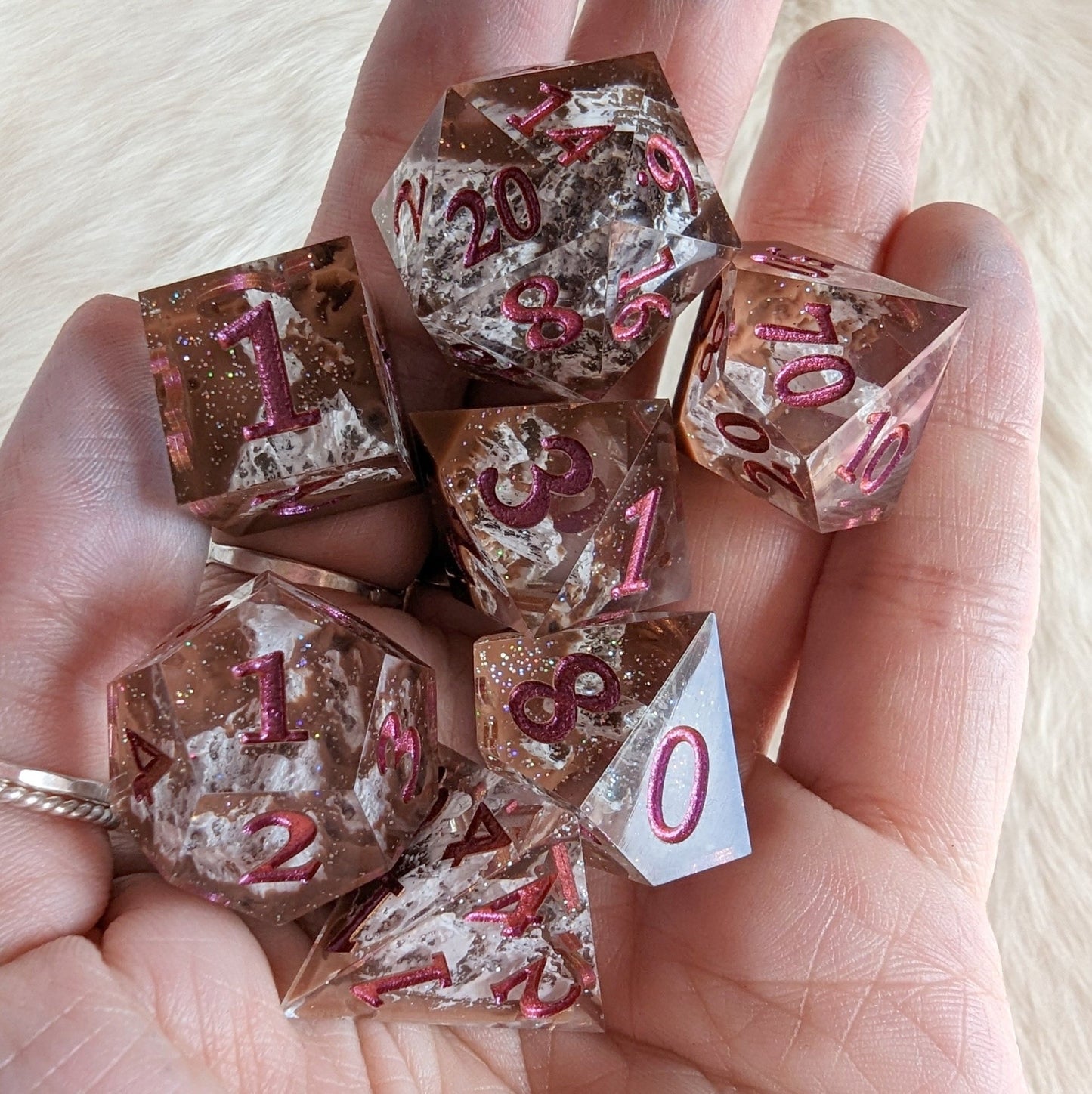 Country Mountain Peak Sharp Edge Dice Set – 7 - Piece Brown Landscape DnD Dice - Fennek and Finch