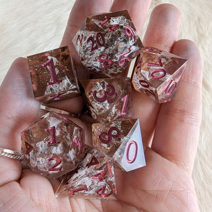 Country Mountain Peak Sharp Edge Dice Set – 7 - Piece Brown Landscape DnD Dice - Fennek and Finch