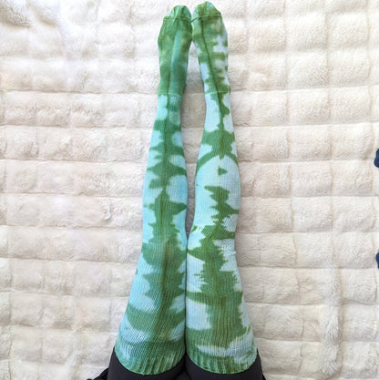 Cozy Sea Elf Socks - Blue Green Cotton Tie - dyed thigh high socks - Fennek and Finch