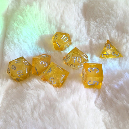 Cutie Lemon Squeezy Liquid Core Dice Set – Sharp Edge Yellow DnD Dice | Fennek & Finch - Fennek and Finch