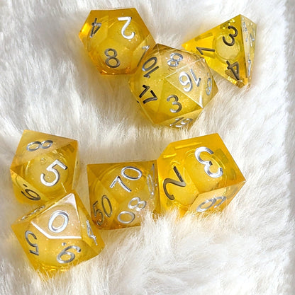 Cutie Lemon Squeezy Liquid Core Dice Set – Sharp Edge Yellow DnD Dice | Fennek & Finch - Fennek and Finch