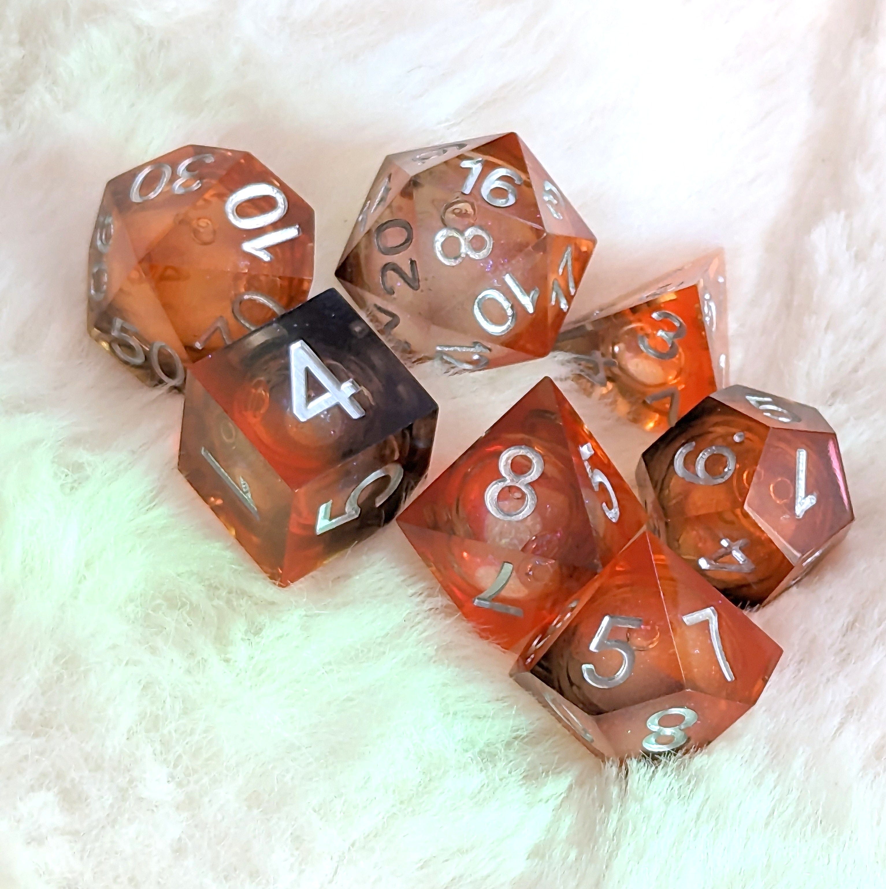 Dark Summoning Liquid Core Sharp Edge Resin DnD Dice Set – Fennek and Finch