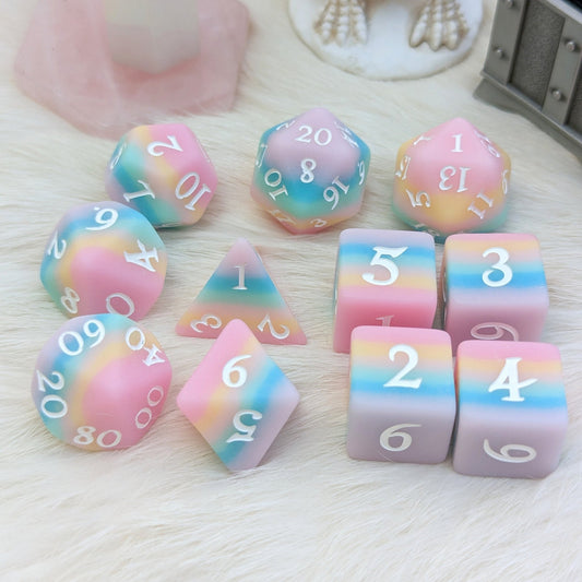 Dazed and Dreamy Dice Set – 11 - Piece Matte Pastel Rainbow DnD Dice | Fennek & Finch - Fennek and Finch