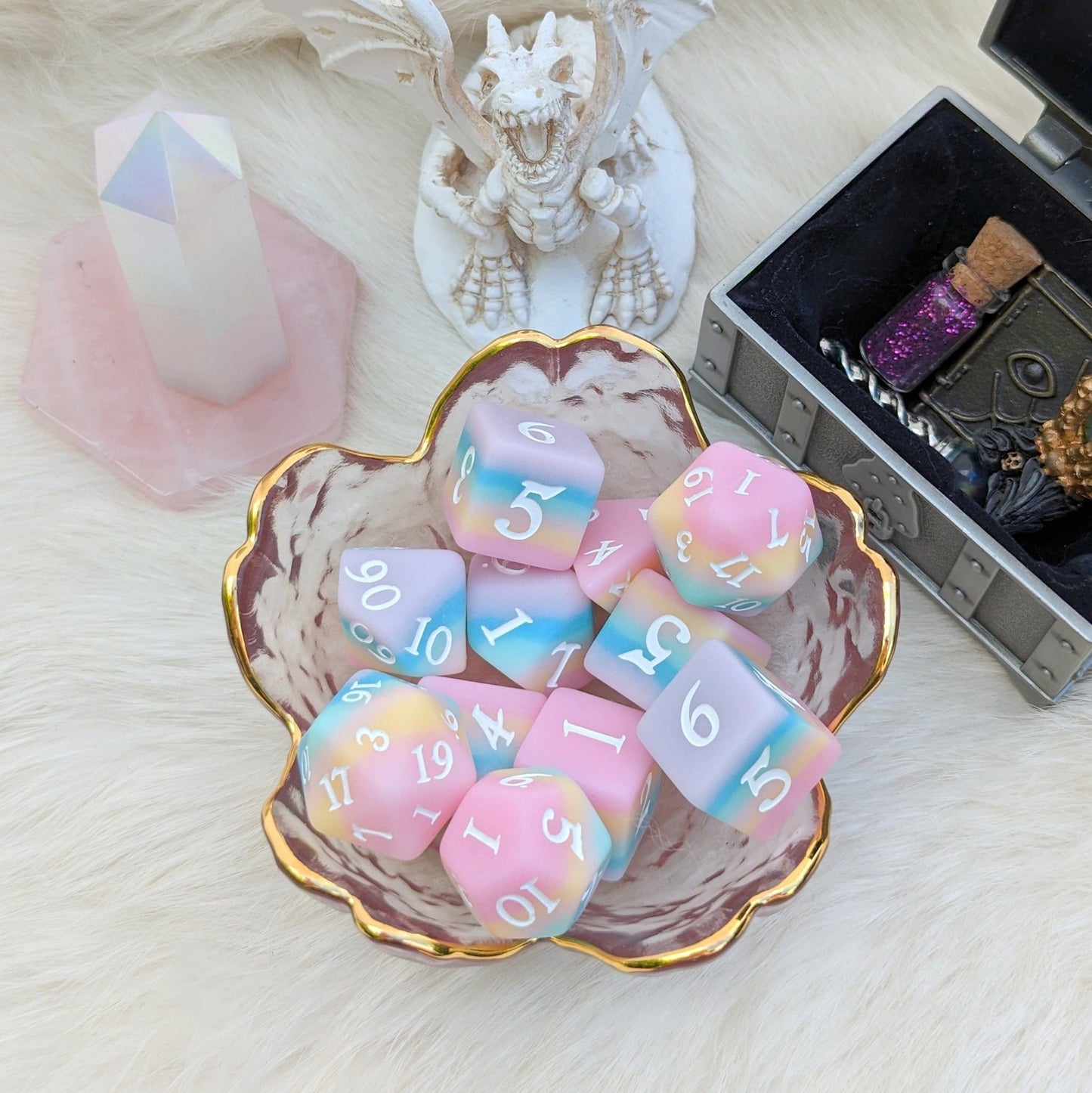 Dazed and Dreamy DnD Dice Sets - 7 Piece Rainbow Pastel Matte Dice Dice sets Fennek and Finch