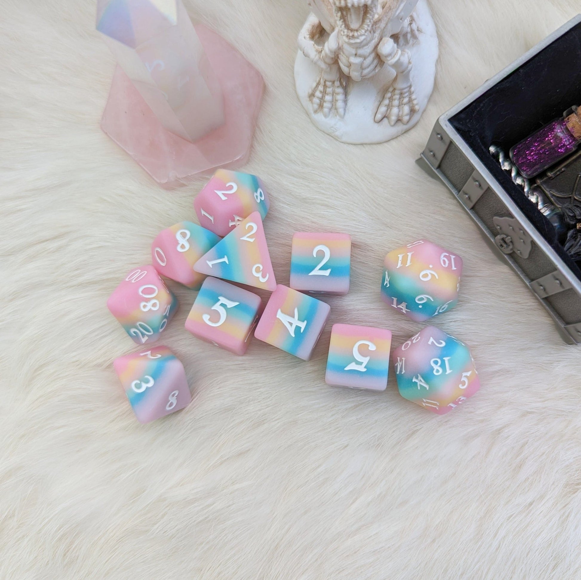 Dazed and Dreamy DnD Dice Sets - 7 Piece Rainbow Pastel Matte Dice Dice sets Fennek and Finch