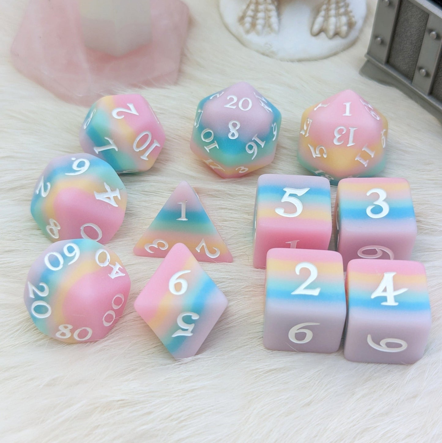 Dazed and Dreamy DnD Dice Sets - 7 Piece Rainbow Pastel Matte Dice Dice sets Fennek and Finch