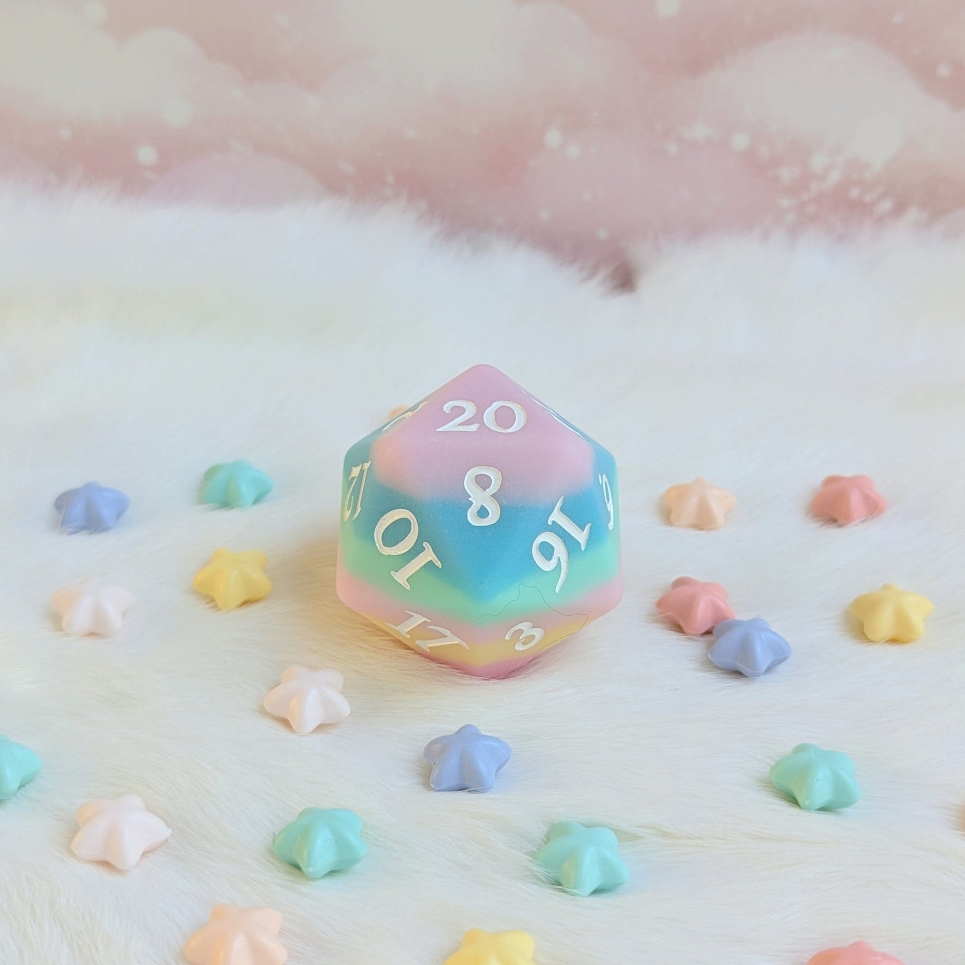 Dazed and Dreamy Oversized D20 – Pastel Rainbow Large Die for DnD | Fennek & Finch - Fennek and Finch