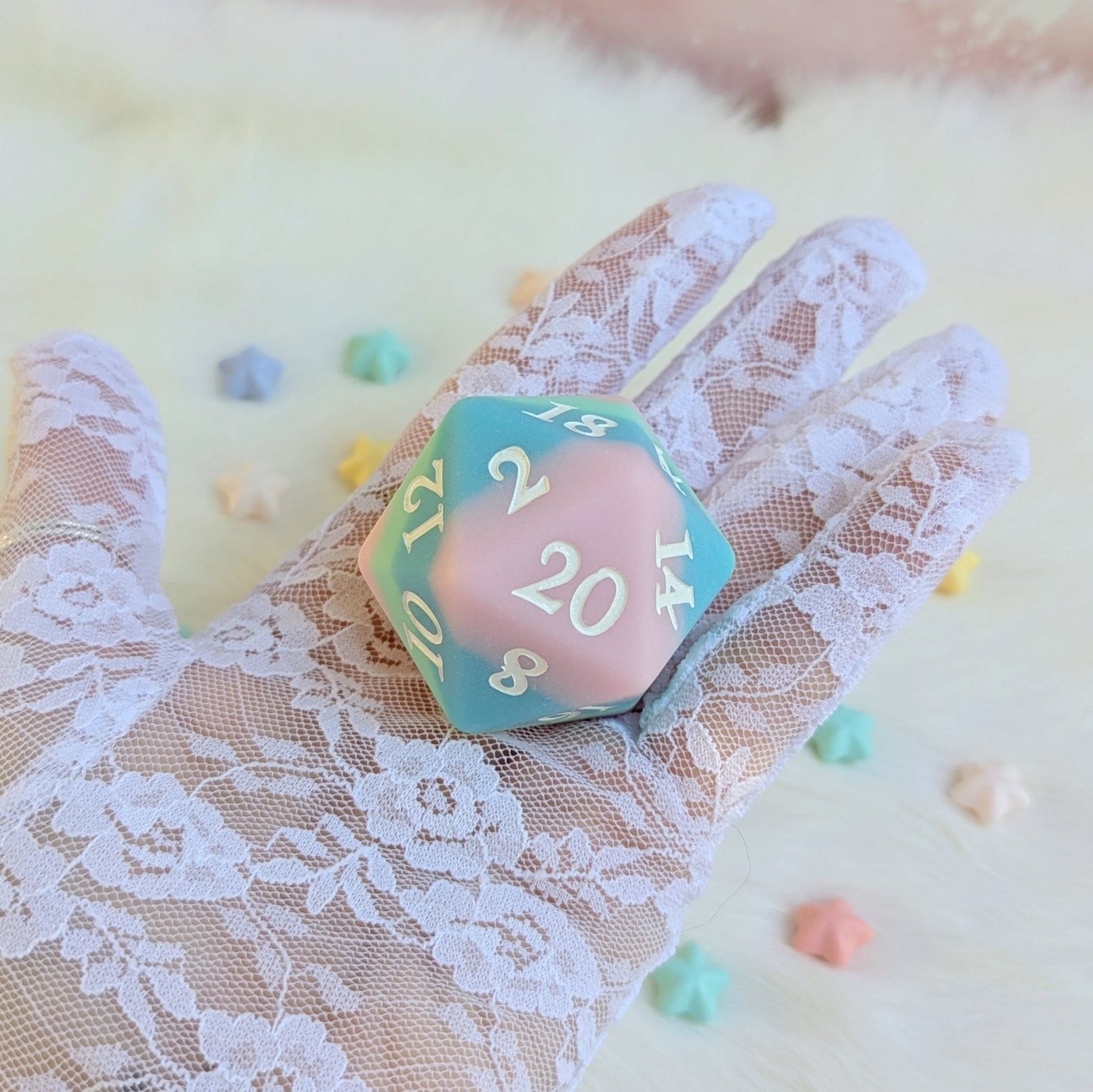 Dazed and Dreamy Oversized D20 – Pastel Rainbow Large Die for DnD | Fennek & Finch - Fennek and Finch