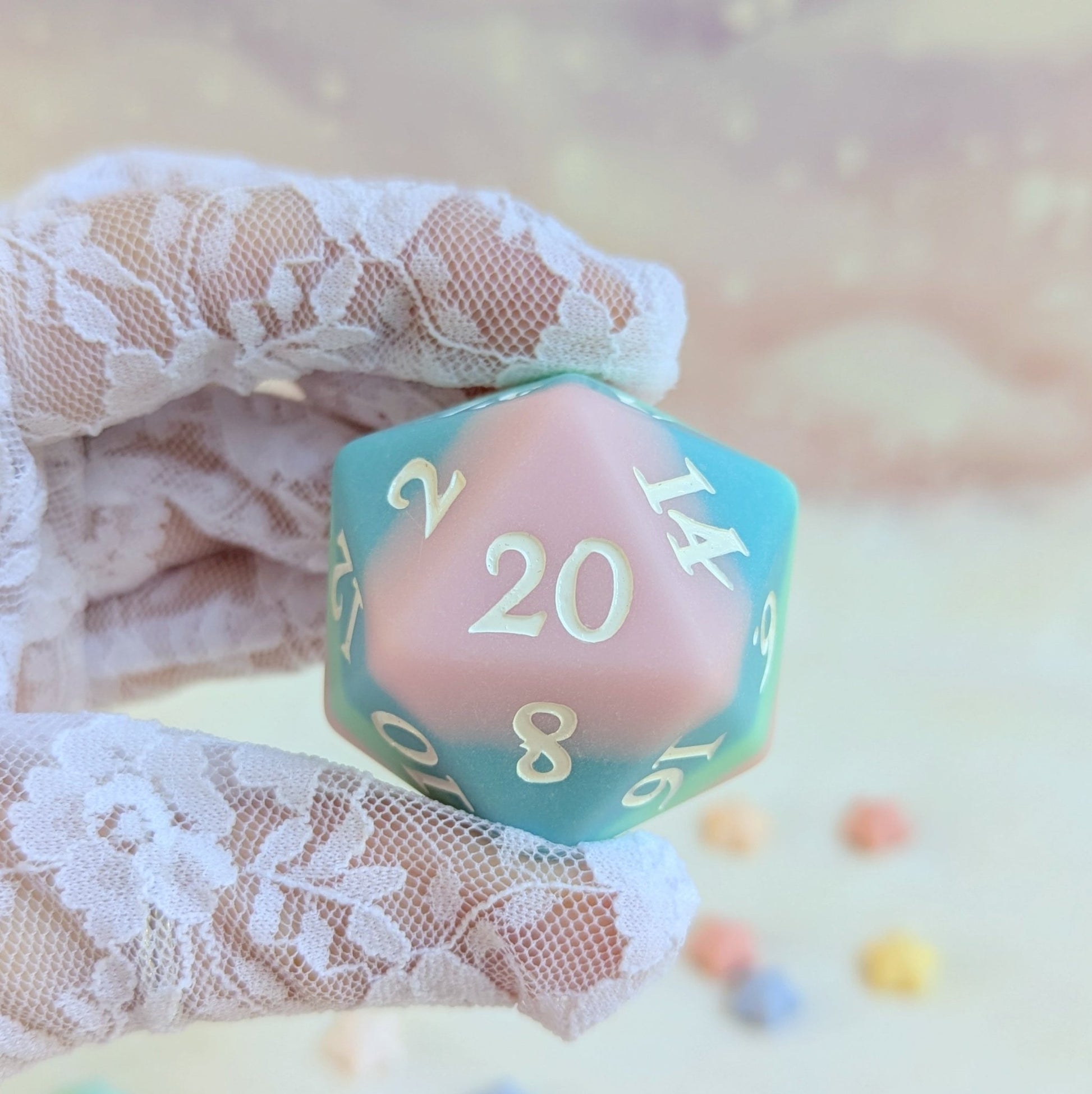Dazed and Dreamy Oversized D20 – Pastel Rainbow Large Die for DnD | Fennek & Finch - Fennek and Finch