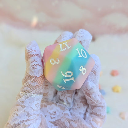 Dazed and Dreamy Oversized D20 – Pastel Rainbow Large Die for DnD | Fennek & Finch - Fennek and Finch