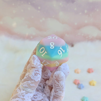 Dazed and Dreamy Oversized D20 – Pastel Rainbow Large Die for DnD | Fennek & Finch - Fennek and Finch