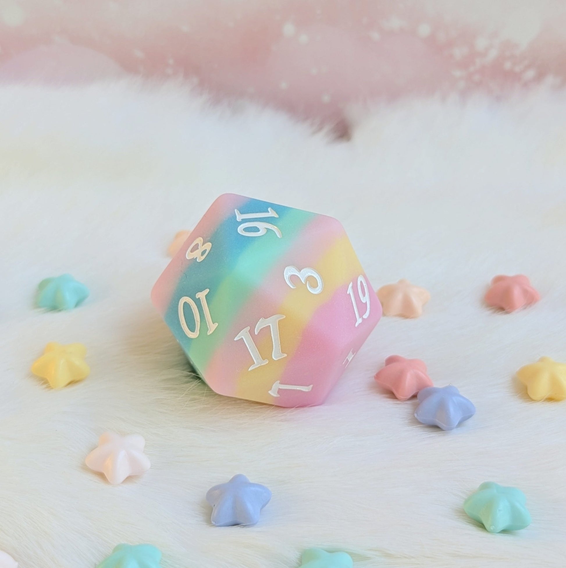 Dazed and Dreamy Oversized D20 – Pastel Rainbow Large Die for DnD | Fennek & Finch - Fennek and Finch