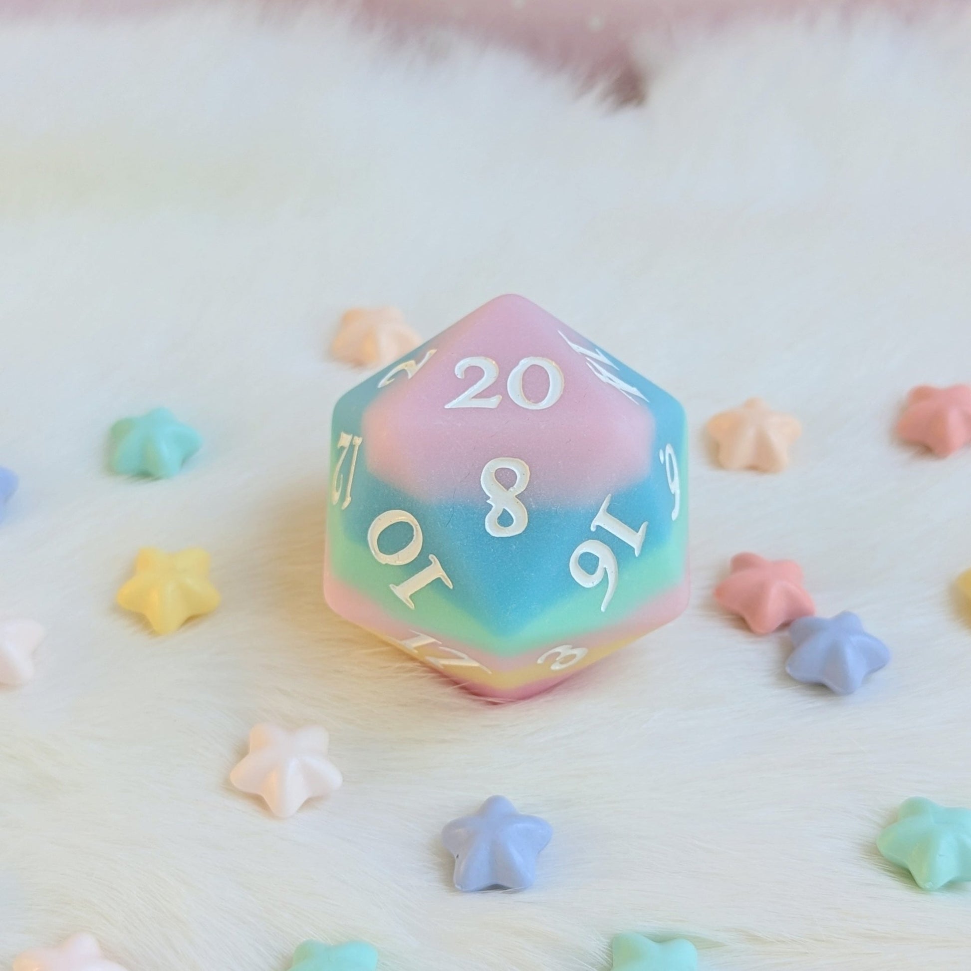 Dazed and Dreamy Oversized D20 – Pastel Rainbow Large Die for DnD | Fennek & Finch - Fennek and Finch