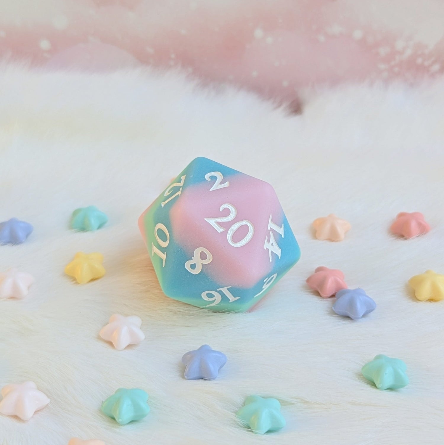 Dazed and Dreamy Oversized D20 – Pastel Rainbow Large Die for DnD | Fennek & Finch - Fennek and Finch