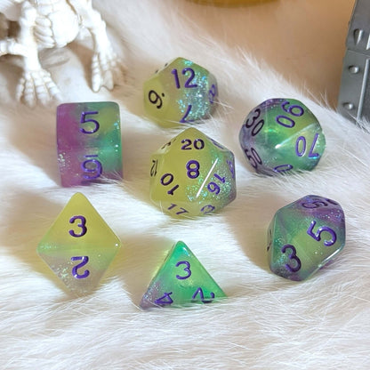 Dreamlight Grove Dice Set – 7 - Piece Mystical Forest DnD Dice - Fennek and Finch