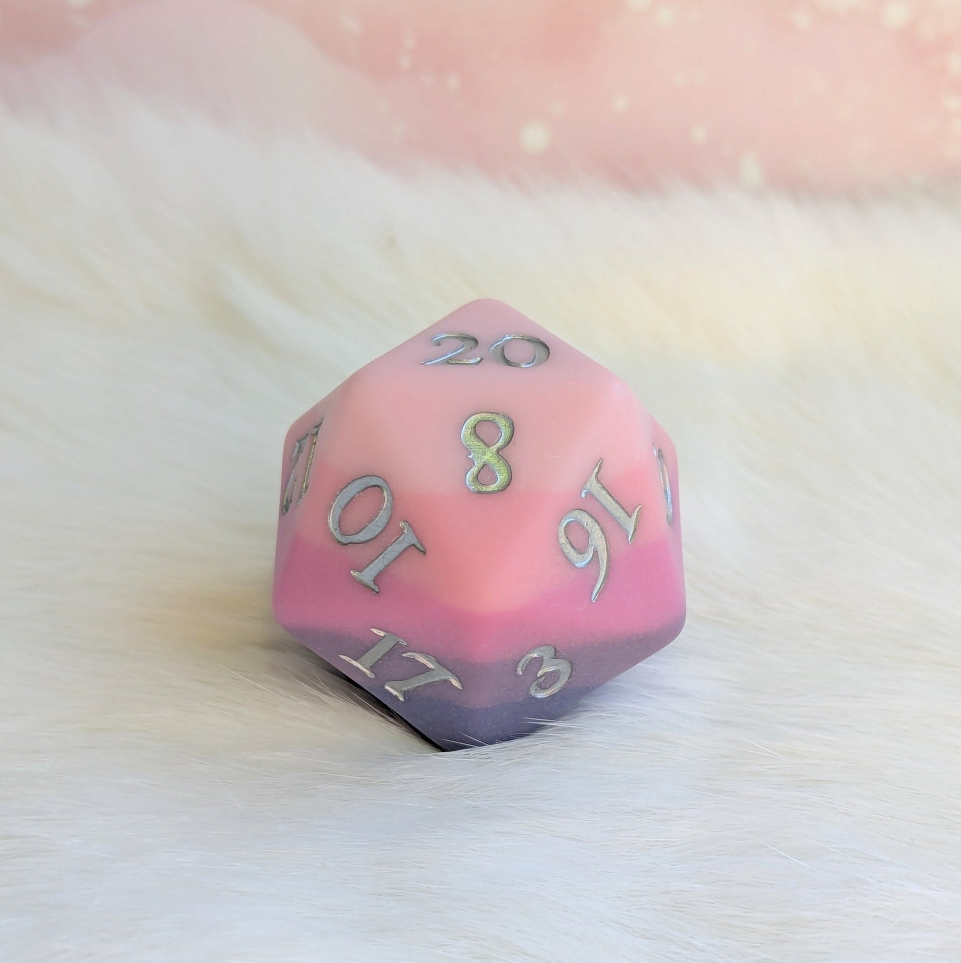 Dreamweaver Large D20 – Oversized Ombre Pink Purple Die for DnD | Fennek & Finch - Fennek and Finch