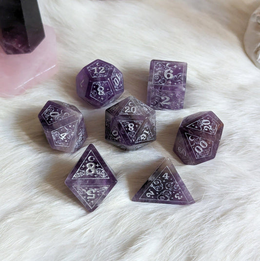 Dreamy Amethyst Dice Set – Purple Gemstone DnD Dice | Fennek & Finch - Fennek and Finch