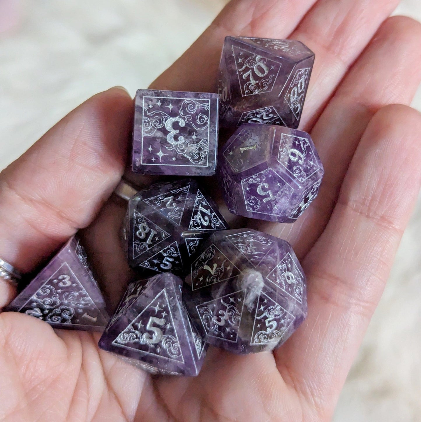 Dreamy Amethyst Dice Set – Purple Gemstone DnD Dice | Fennek & Finch - Fennek and Finch