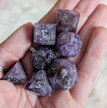 Dreamy Amethyst Dice Set – Purple Gemstone DnD Dice | Fennek & Finch - Fennek and Finch
