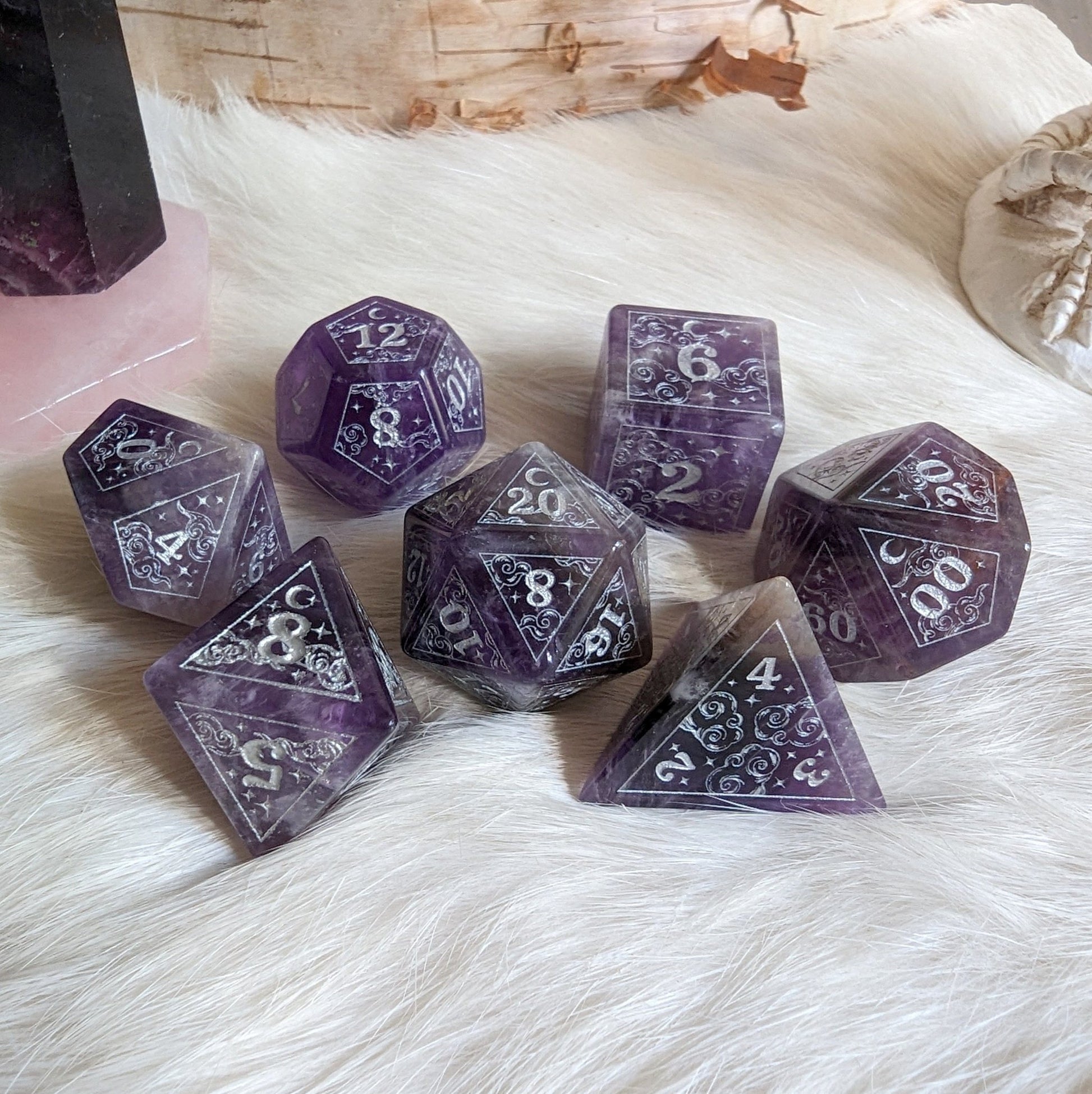 Dreamy Amethyst Dice Set – Purple Gemstone DnD Dice | Fennek & Finch - Fennek and Finch