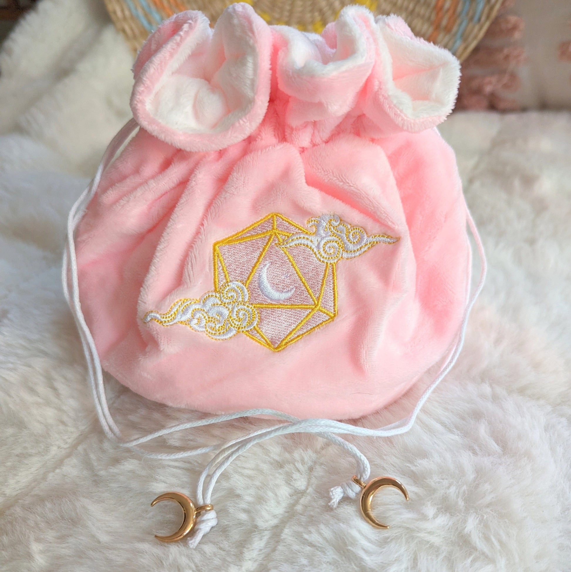 Dreamy dice bag. Multi pocket large dice bag in pink and white