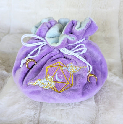 Dreamy Dice Bag – Multi - Pocket Purple Blue Velvet Pouch with Moon & Star | Fennek & Finch - Fennek and Finch