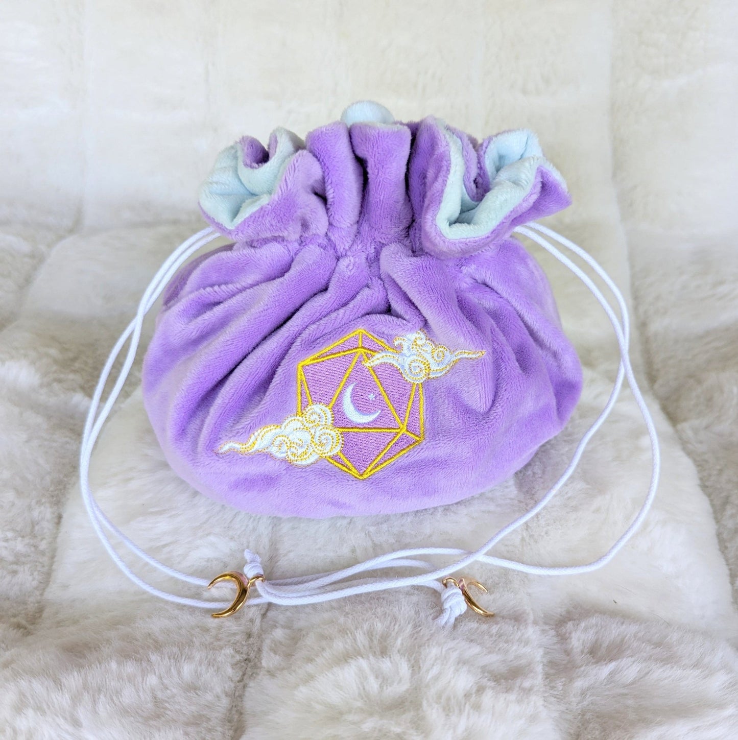 Dreamy Dice Bag – Multi - Pocket Purple Blue Velvet Pouch with Moon & Star | Fennek & Finch - Fennek and Finch
