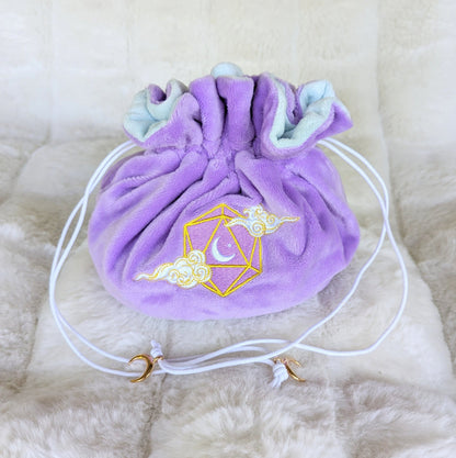 Dreamy Dice Bag – Multi - Pocket Purple Blue Velvet Pouch with Moon & Star | Fennek & Finch - Fennek and Finch