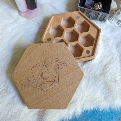 Dreamy Hexagonal Wood Dice Box – Beech Wood 4.2" x 4" Magnetic Storage Toy Chests Fennek and Finch