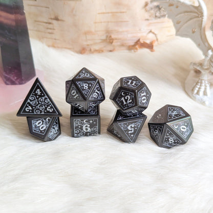 Dreamy Obsidian Dice Set – Black Glass Gemstone DnD Dice | Fennek & Finch - Fennek and Finch