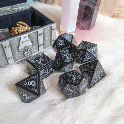 Dreamy Obsidian Dice Set – Black Glass Gemstone DnD Dice | Fennek & Finch - Fennek and Finch