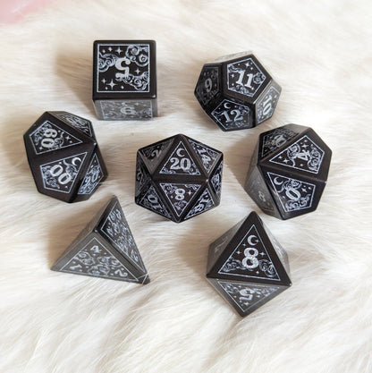 Dreamy Obsidian Dice Set – Black Glass Gemstone DnD Dice | Fennek & Finch - Fennek and Finch