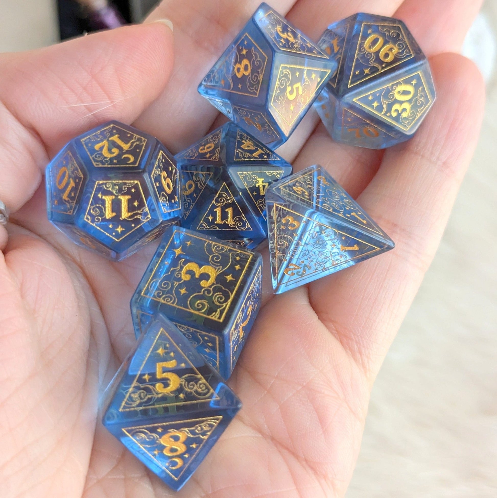 Dreamy Periwinkle Glass Dice Set. - Fennek and Finch