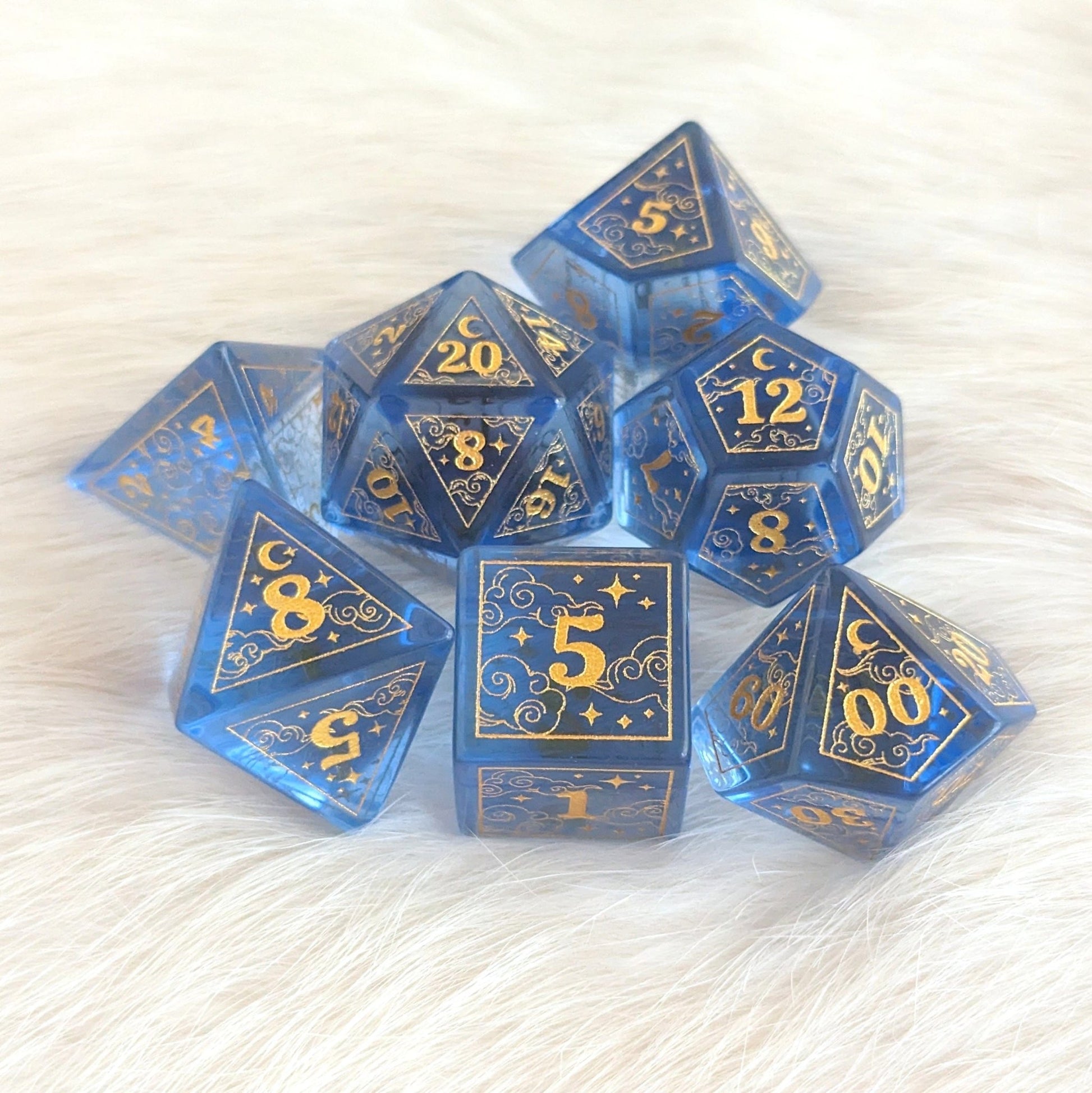 Dreamy Periwinkle Glass Dice Set. - Fennek and Finch