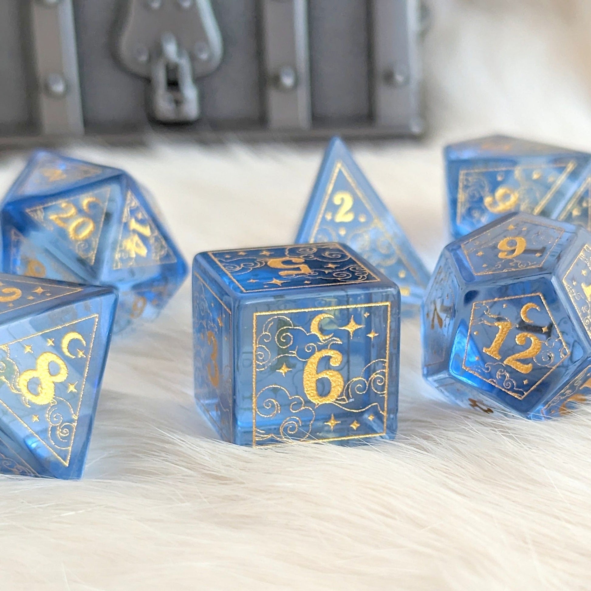 Dreamy Periwinkle Glass Dice Set. - Fennek and Finch