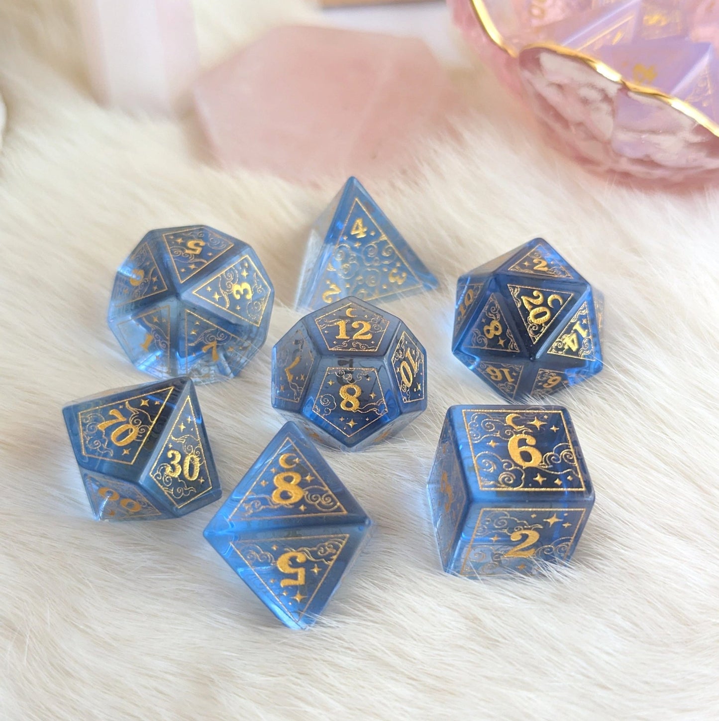 Dreamy Periwinkle Glass Dice Set. - Fennek and Finch