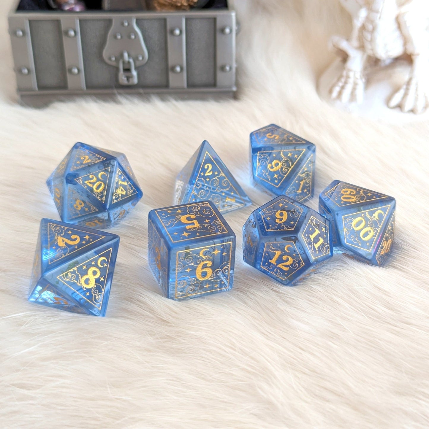 Dreamy Periwinkle Glass Dice Set. - Fennek and Finch