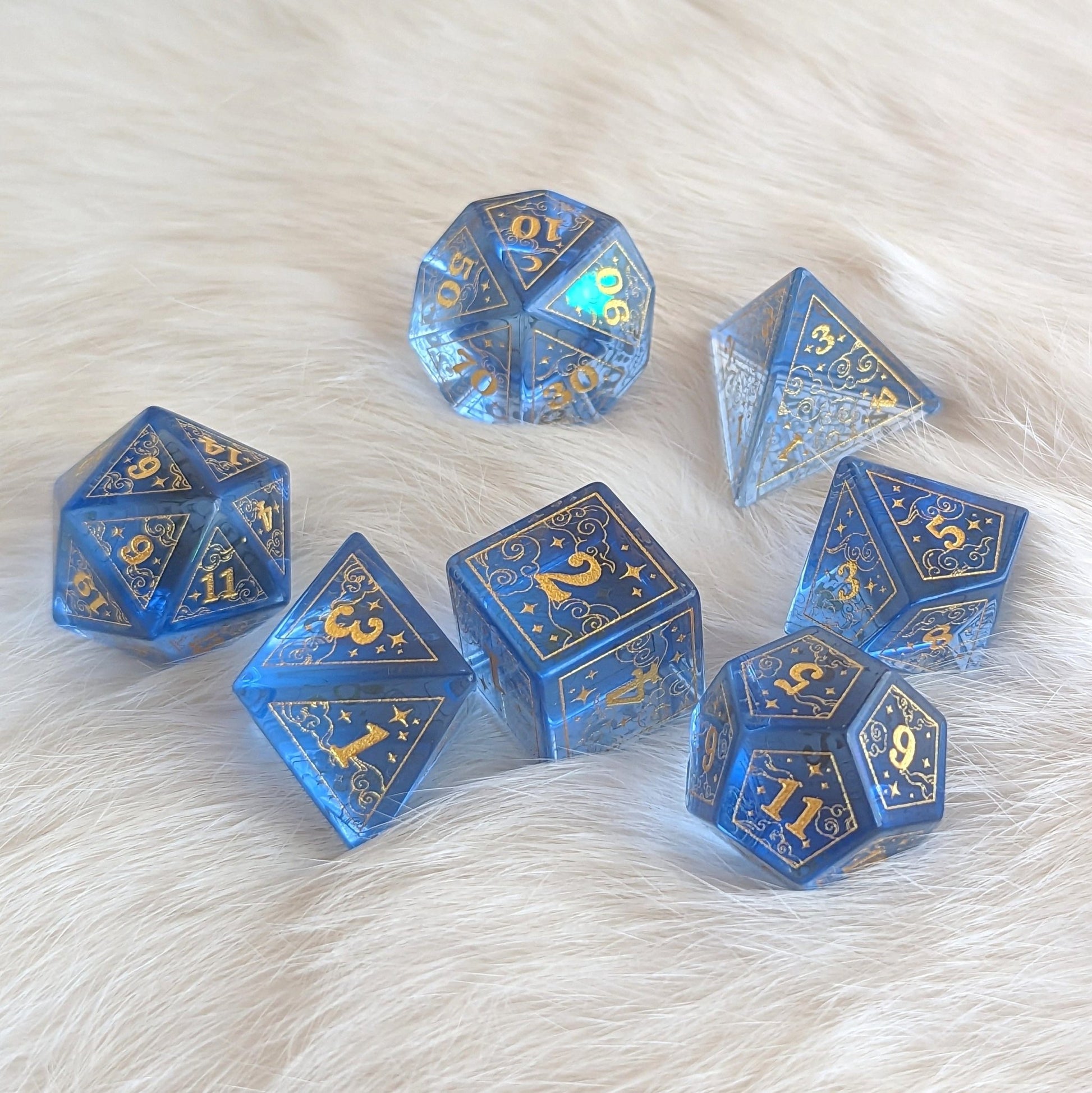 Dreamy Periwinkle Glass Dice Set. - Fennek and Finch