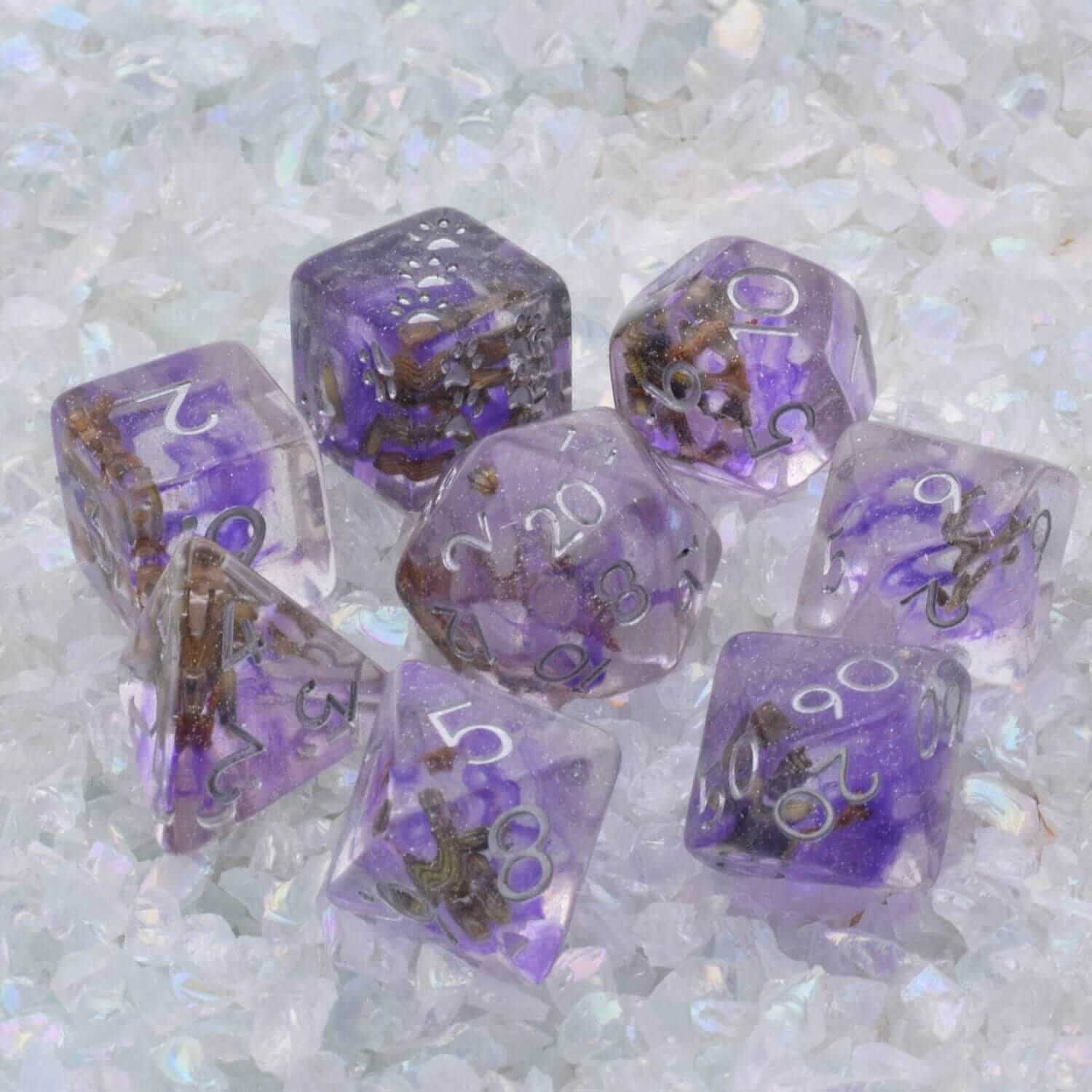 Dried Lavender Dice Set – 8 - Piece Real Dried Flowers DnD Dice with Paw D6 | Fennek & Finch - Fennek and Finch