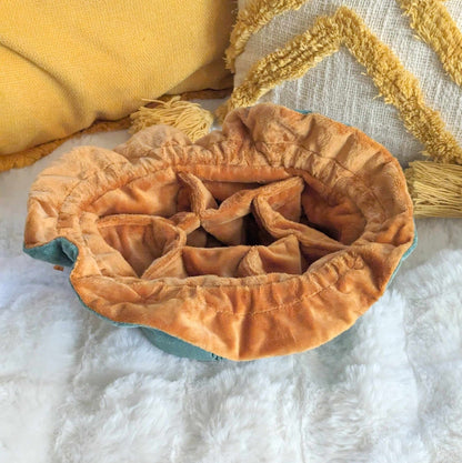 Druid Dice Bag – Multi-Pocket Green Brown Velvet Pouch with Moon Phases | Fennek & Finch Fennek and Finch