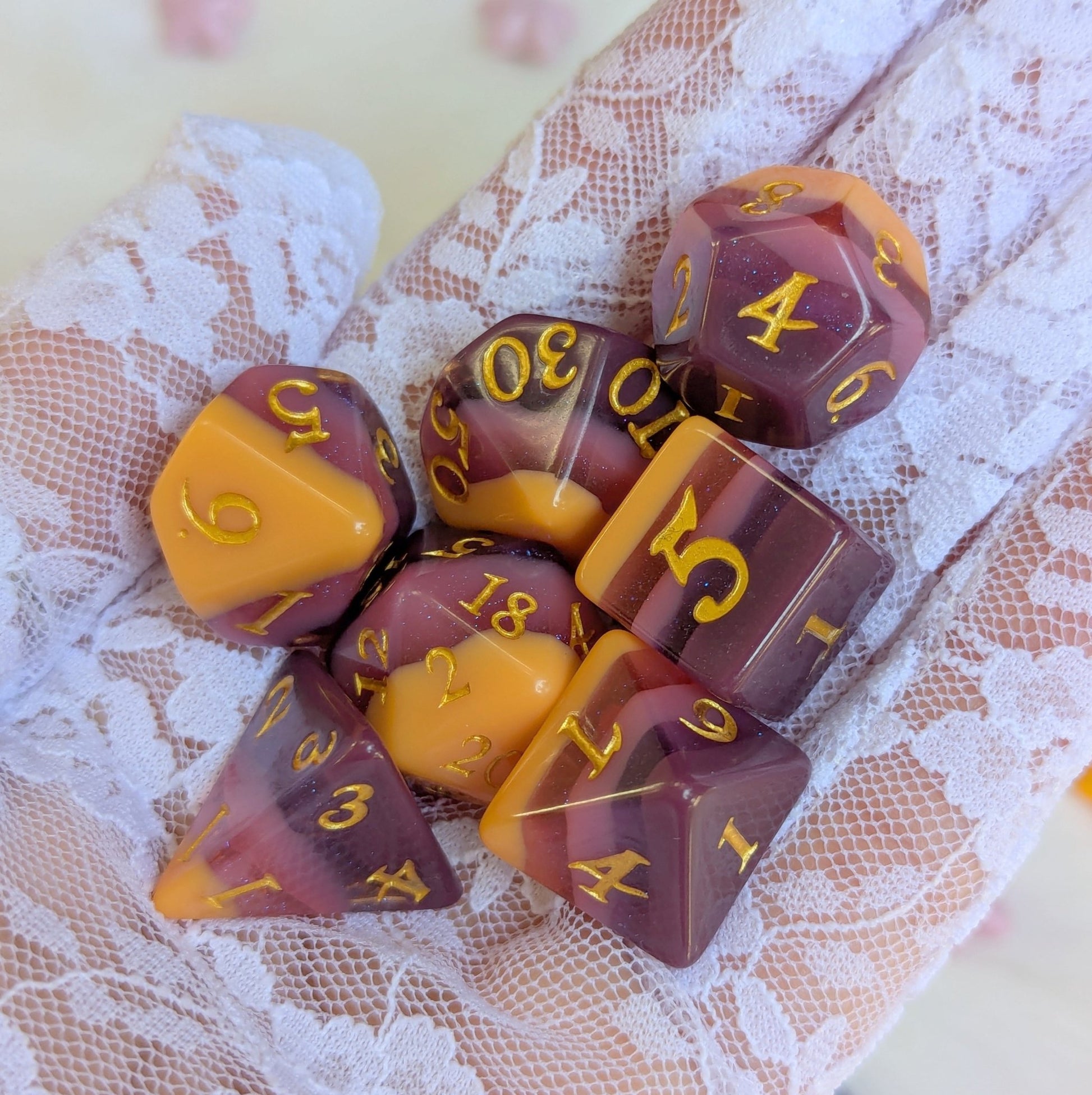 Emberwine Dice Set – 7 - Piece Red Wine Burgundy Polished DnD Dice | Fennek & Finch - Fennek and Finch