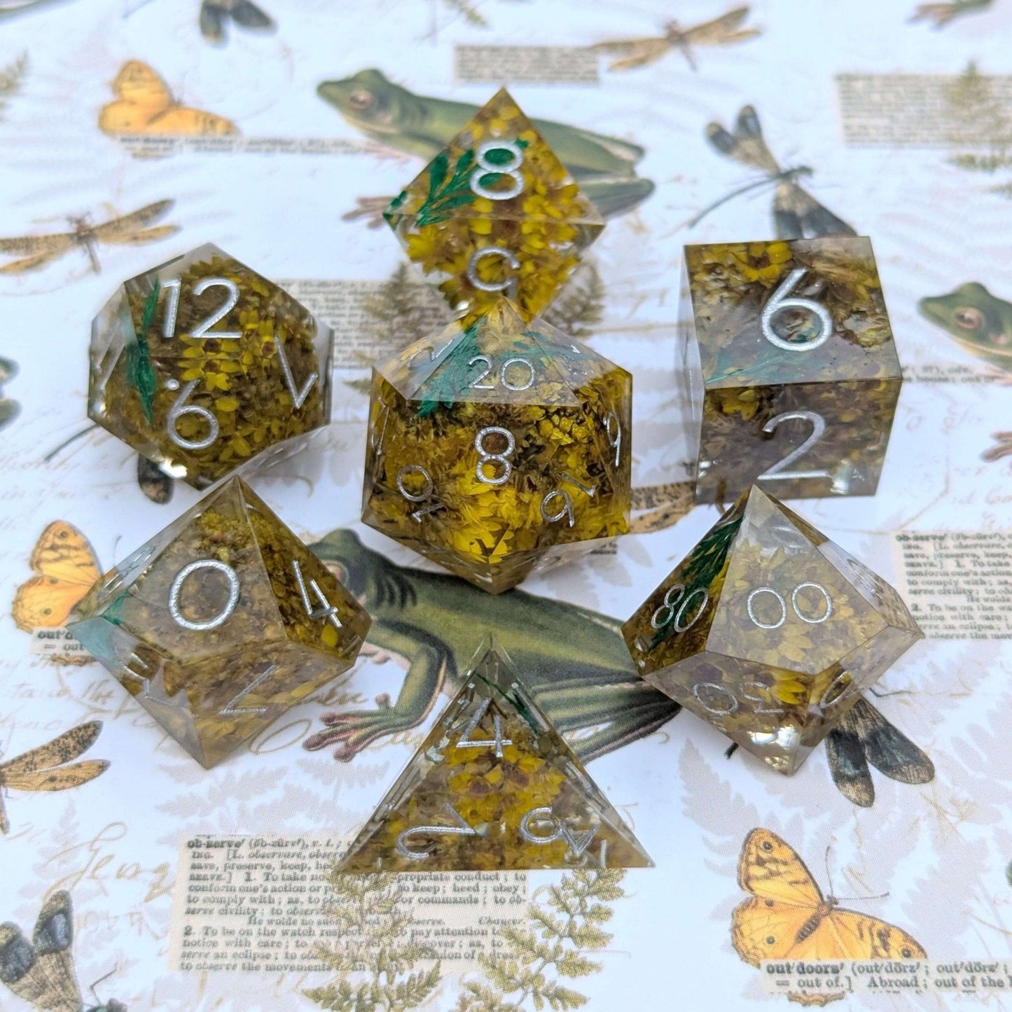 Enchanted Meadow Dice Set – Sharp Edge Floral DnD Dice FLAWED | Fennek & Finch - Fennek and Finch